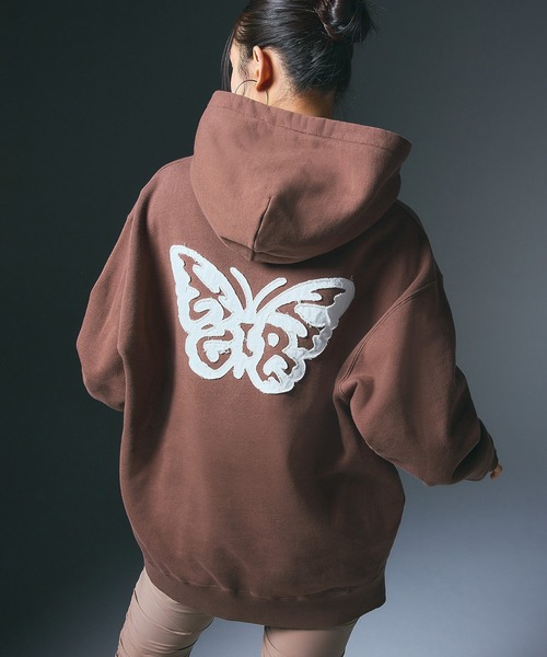 【X-girl】 バタフライパーカー X-girl パーカー BUTTERFLY PATCH OVERSIZED SWEAT HOODIE