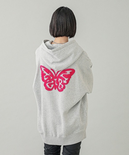 X-girl　バタフライパーカー X-girl パーカー BUTTERFLY PATCH OVERSIZED SWEAT HOODIE