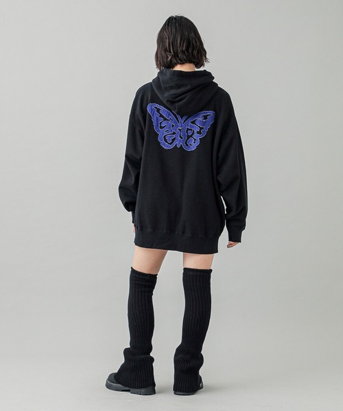 パーカー BUTTERFLY PATCH OVERSIZED SWEAT HOODIE レディース メンズ X-girl パーカー BUTTERFLY PATCH OVERSIZED SWEAT HOODIE