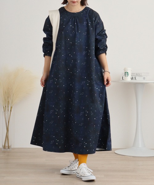 極美品 【TELMA】 夜景柄プリントシフォンワンピース Emago（イマゴ） ワンピース 星空総柄プリントワンピース : ZOZOTOWN