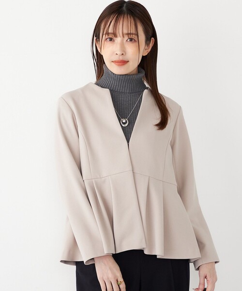 美品 アドーア ペプラム ジップアップノーカラー ブルゾン◆ブルー 楽天市場】アウター《撥水ペプラムノーカラーブルゾン 全3色 2サイズ