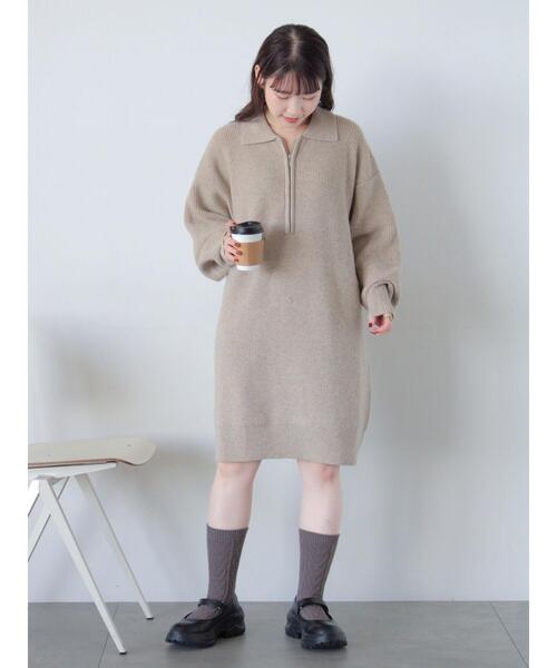 ehka sopo（エヘカソポ） ニット セーター 襟付きハーフジップビッグ