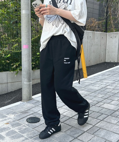 ワイドパンツ スウェットパンツ ジャージ ロゴ裏毛スウェットパンツ