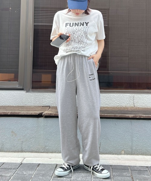 ワイドパンツ スウェットパンツ ジャージ ロゴ裏毛スウェットパンツ