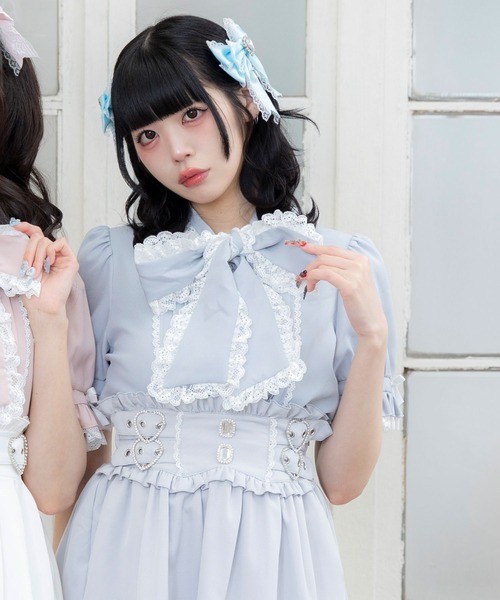 DearMyLove ブラウス シャツ レースフリルたっぷり上品ボウタイリボン