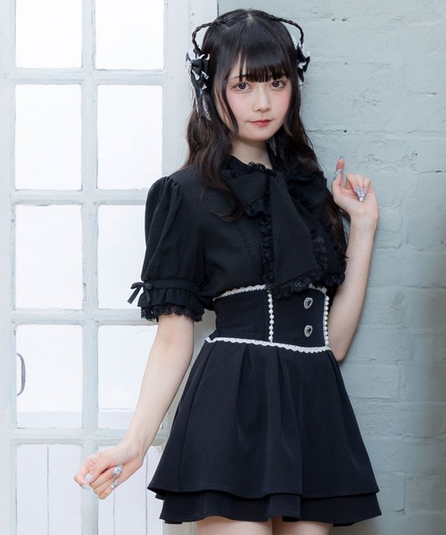 DearMyLove ブラウス シャツ 夏 レースフリルたっぷり上品ボウタイ