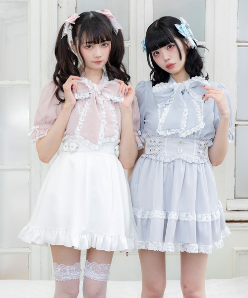 DearMyLove ブラウス シャツ レースフリルたっぷり上品ボウタイリボン