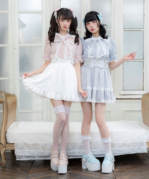 ブラウス シャツ レースフリルたっぷり上品ボウタイリボンブラウス レディース DearMyLove ブラウス シャツ レースフリルたっぷり上品ボウタイ