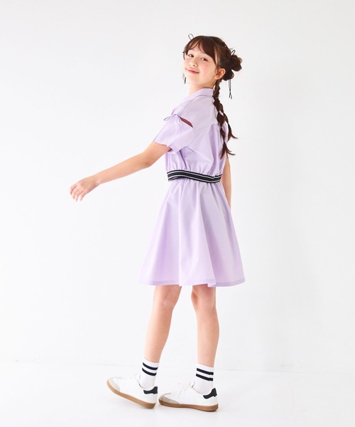 セットアップ 「速乾、接触冷感」肩あきバイカラーシャツ＆スカートセットアップ キッズ 子供服 女の子の画像