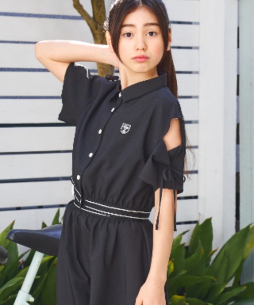 セットアップ 「速乾、接触冷感」肩あきバイカラーシャツ＆スカートセットアップ キッズ 子供服 女の子の画像
