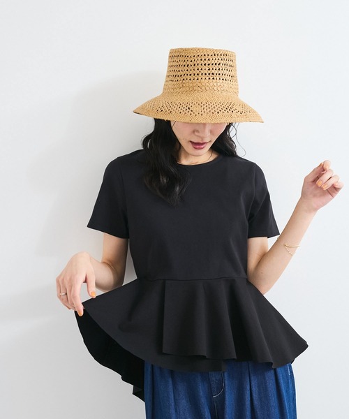 VIS tシャツ イレギュラーヘム異素材ドッキングペプラムプル