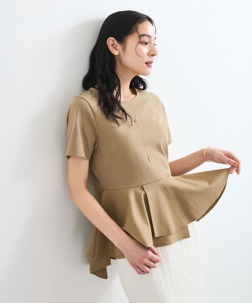 tシャツ イレヘム柄ドッキングプルオーバー レディース VIS tシャツ イレギュラーヘム異素材ドッキングペプラムプル