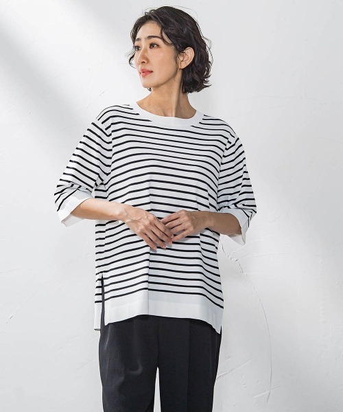 ニット セーター Tシャツ風ボーダーニットプルオーバー「手洗い可能」 レディース