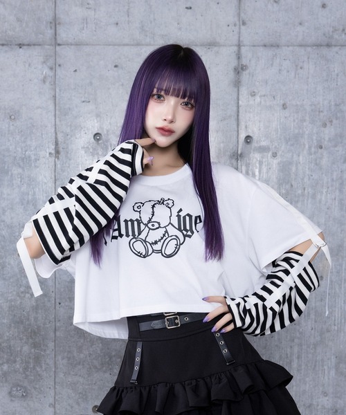 amilige アミリージュ ツギハギ ベア プリント クロップド トップス Amilige tシャツ ツギハギベアプリントクロップドトップス