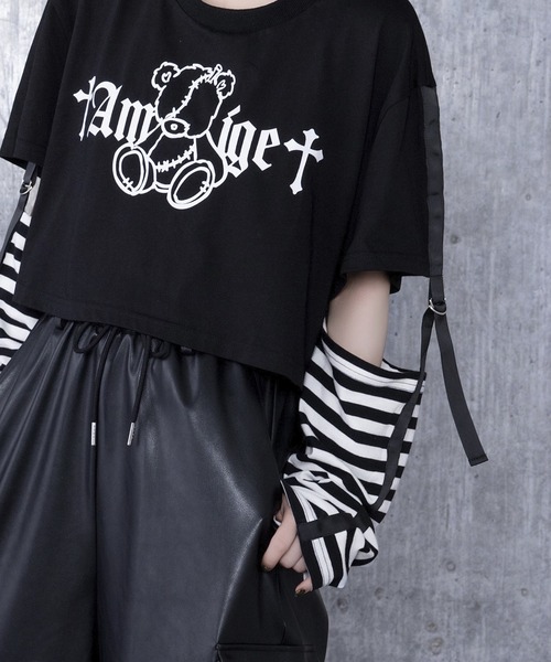 amilige アミリージュ ツギハギ ベア プリント クロップド トップス Amilige tシャツ ツギハギベアプリントクロップドトップス
