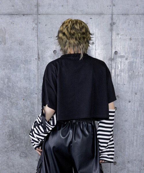 Amilige tシャツ ツギハギベアプリントクロップドトップス