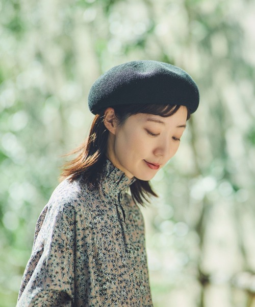 ●kimiko●ベレ帽ー●黒色●ニット帽子●日本製 YOKOI BERET 帽子 ベレー帽 「日本製」HATSUKI（はつき）麻混