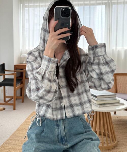 ブラウス シャツ フードチェックコンパクトシャツ レディース フードチェックコンパクトシャツ｜WEGO（ウィゴー） – WEGO