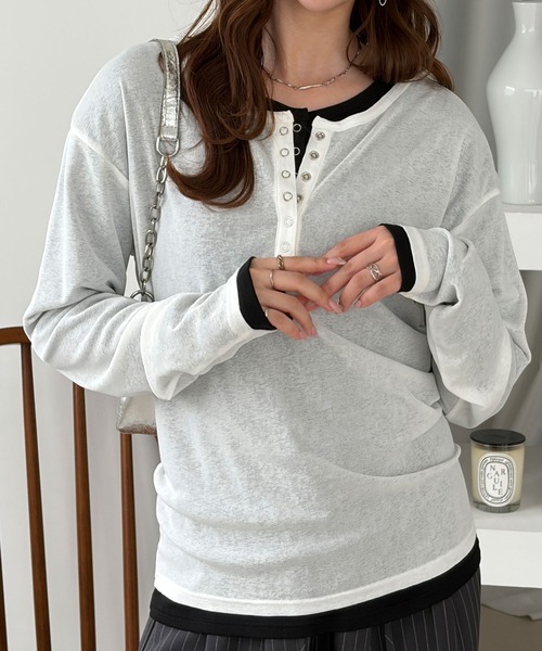 GeeRA（ジーラ） ヘンリーネック tシャツ 「S-LLサイズ/5色展開」前後