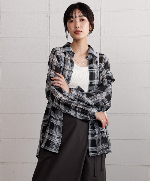 Bou Jeloud ブラウス シャツ シアーチェックシャツ レディース