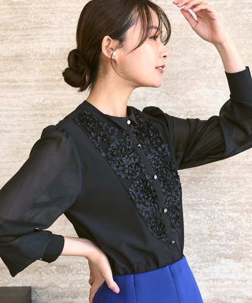 ルイルエブティック　RUIRUE　レース 切り替え ウイングカラー ブラウス RUIRUE BOUTIQUE（ルイルエブティック） ブラウス シャツ 洗える