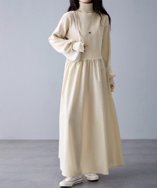 ワンピース ギャザー入りハイネックAラインワンピース | ブランド登録なし | 03