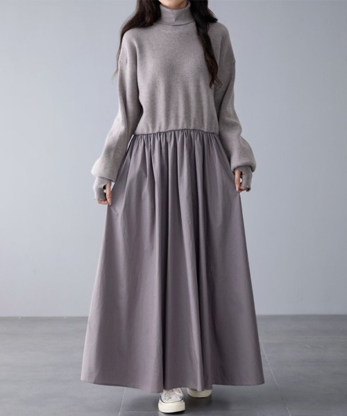 ワンピース ギャザー入りハイネックAラインワンピース | ブランド登録なし | 02