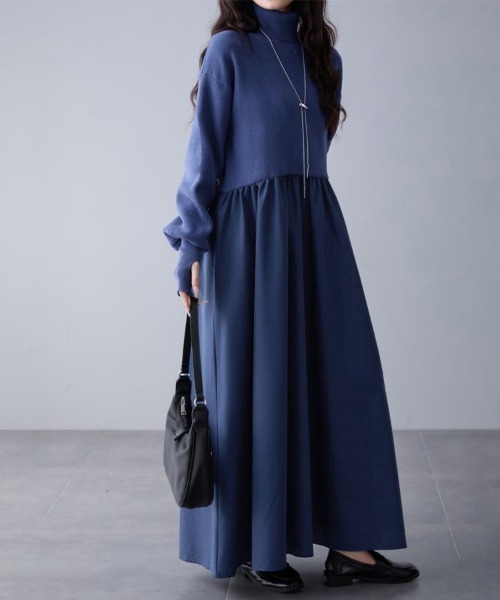 ワンピース ギャザー入りハイネックAラインワンピース | ブランド登録なし | 06