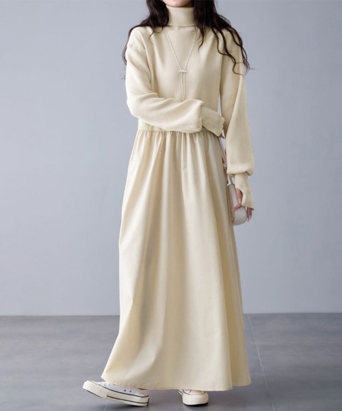 ワンピース ギャザー入りハイネックAラインワンピース | ブランド登録なし | 10