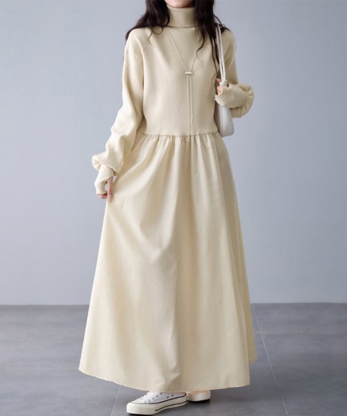 ワンピース ギャザー入りハイネックAラインワンピース | ブランド登録なし | 13