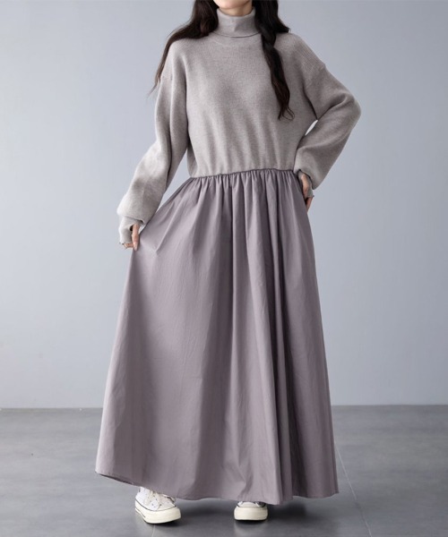 ワンピース ギャザー入りハイネックAラインワンピース | ブランド登録なし | 15