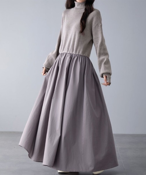 ワンピース ギャザー入りハイネックAラインワンピース | ブランド登録なし | 17