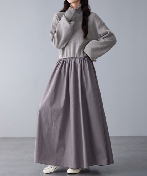 ワンピース ギャザー入りハイネックAラインワンピース | ブランド登録なし | 18