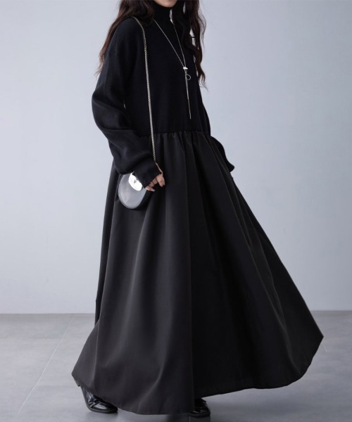 ワンピース ギャザー入りハイネックAラインワンピース | ブランド登録なし | 21