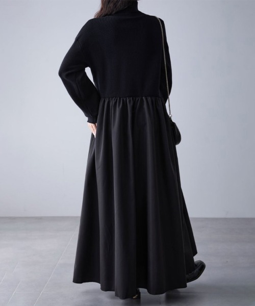 ワンピース ギャザー入りハイネックAラインワンピース | ブランド登録なし | 24