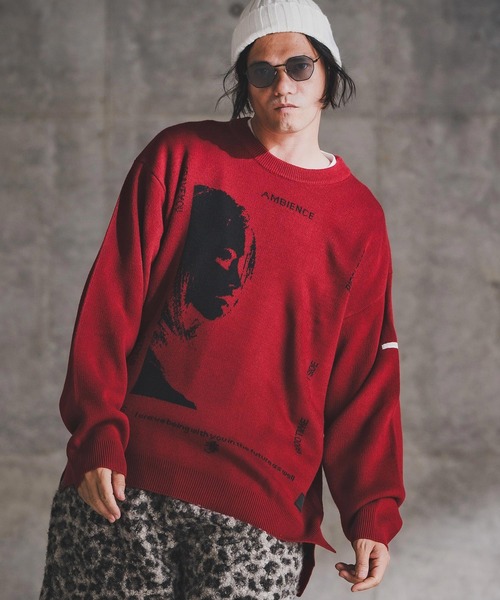 GLIMCLAP セーター ニット mn3180-Jacquard Knit with Girl Motif 