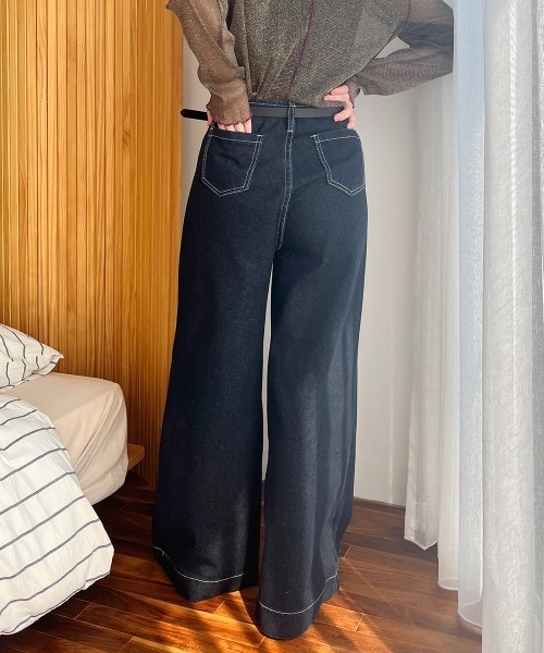 ワイドパンツ ジーンズ デニム デニムパンツ タックデザイン ハイ