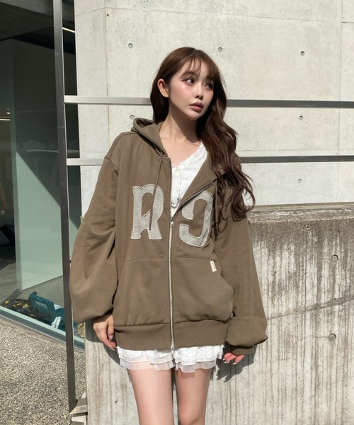 Ray Cassin（レイカズン） パーカー ロゴワッペンフードジップパーカー