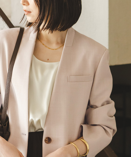 NOBLE（ノーブル） ノーカラージャケット 36 ベージュ レディース