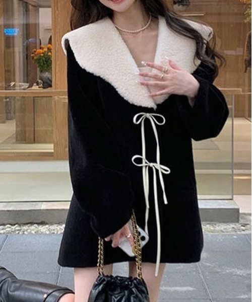 gossip!ロサンゼルス コート アウター Y2K リボン付きビッグボアカラー