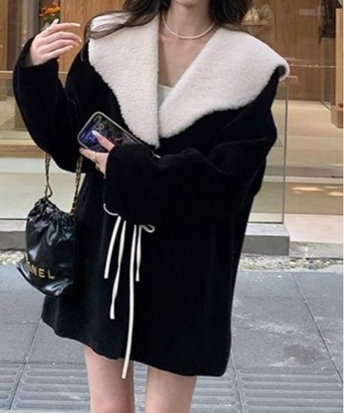 gossip!ロサンゼルス コート アウター Y2K リボン付きビッグボアカラー