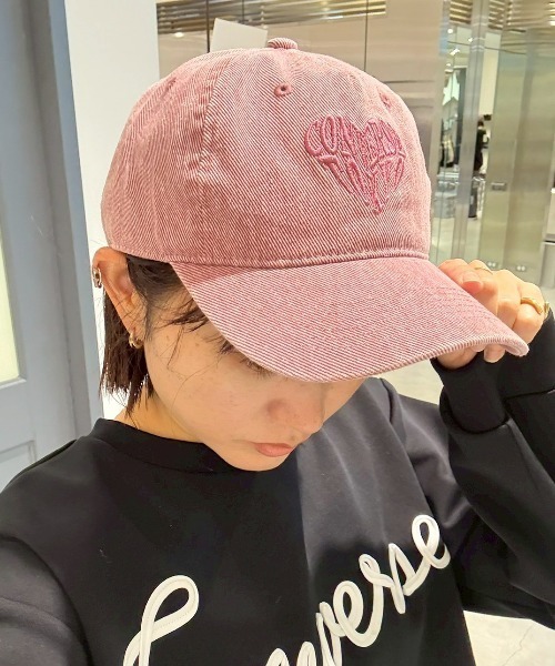 ピンクキャップ ハートロゴ付き 調整可能 CONVERSE TOKYO キャップ 帽子 PIGMENT DYE HEART LOGO CAP レディース