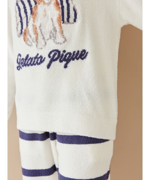 パジャマ ルームウェア 「ONLINE限定」「UNISEX」エアリーモコプレイフルDOGジャガードプルオーバー＆ボーダーロングパンツセット レディースの画像