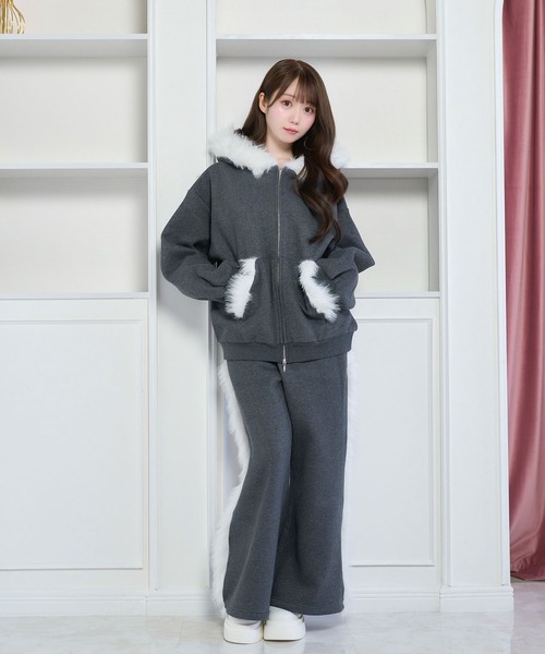 Rose Muse（ロゼミューズ） トレーナー スウェット Fur trimming zip