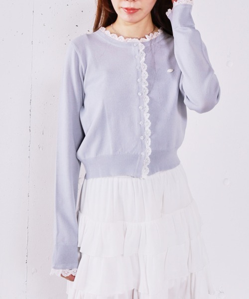 美品♡Rene レーシーニットカーディガン ロゴ パール 23年　サマーニット archives（アルシーヴ） ニット セーター レースレイヤードニット