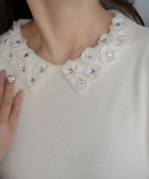 「HUIT bouquet」 ニットワンピース M ネイビー レディースの画像