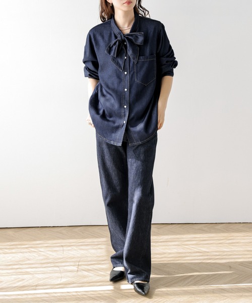 ラルフローレン レディース デニムシャツ ボウタイシャツ ブラウス POLO RALPH LAUREN - ラルフローレン レディース デニムシャツ