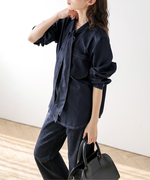 ブラウス シャツ 夏 ボウタイ デニムシャツ レディース : ZOZOTOWN