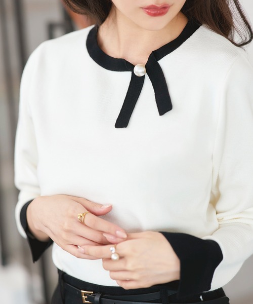 「RUIRUE BOUTIQUE」 長袖ニット L ネイビー×ホワイト レディース_画像7