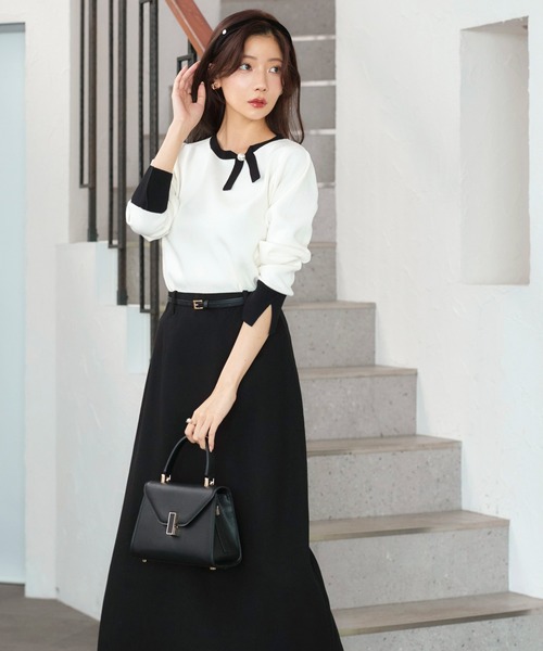 「RUIRUE BOUTIQUE」 長袖ニット L ネイビー×ホワイト レディース_画像8